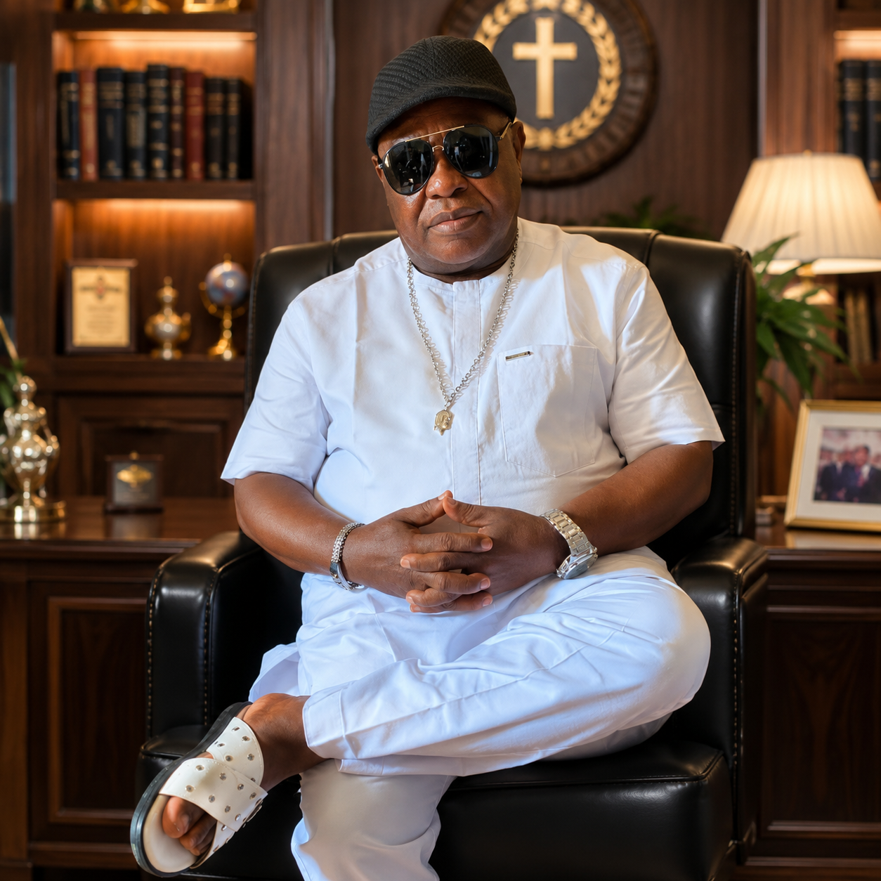 Bishop Felix Okon Effiong seated in his office