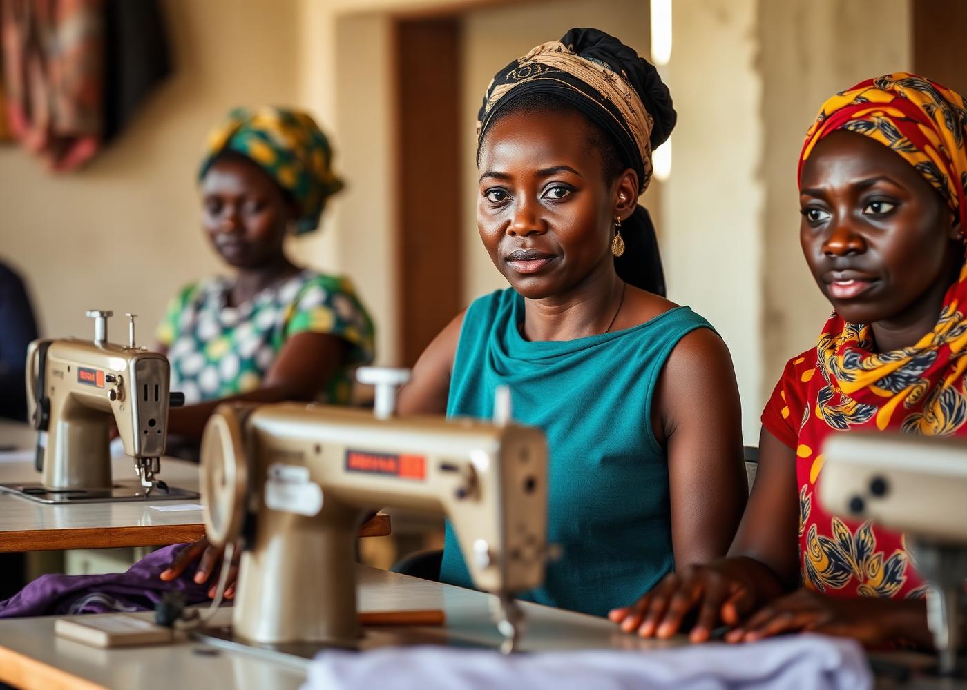 Women learning tailoring
